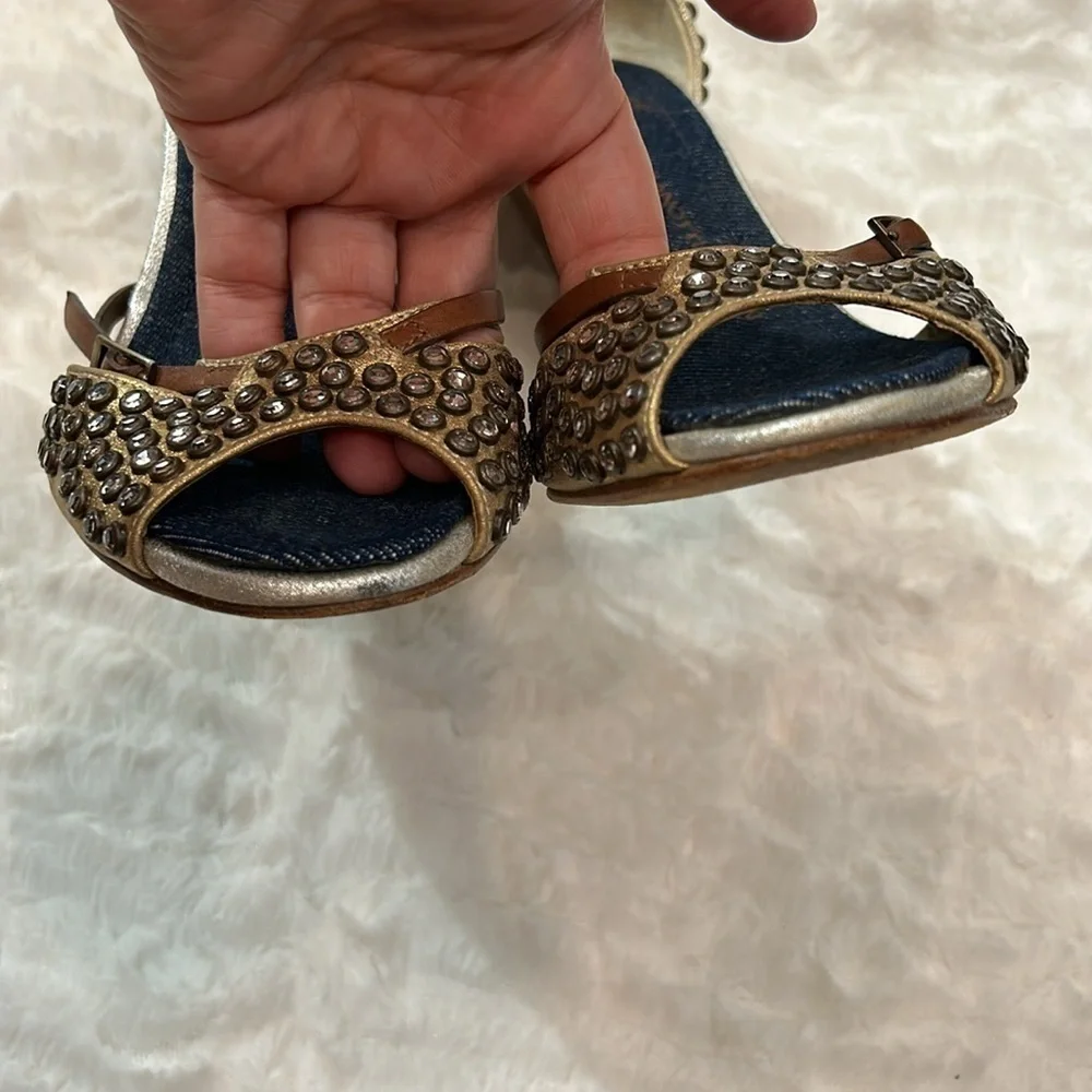 Giuseppe Zanotti Rhinestone Studded Bronze And Brown w Denim Insole Sandals 6.5